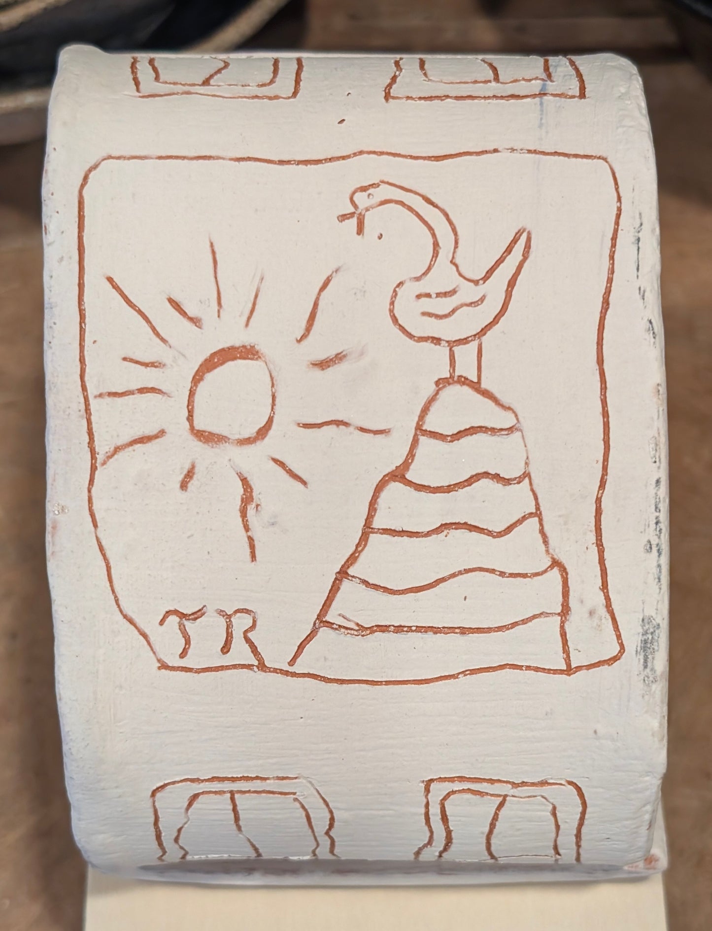 Sgraffito Birdhouse with Perched Bird