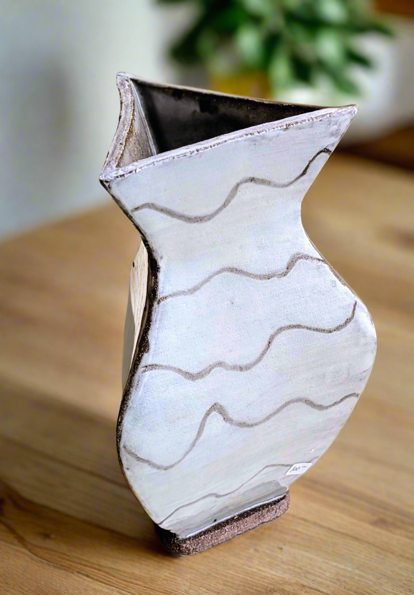 Geometric Ceramic Vase with Wavy Line Detail