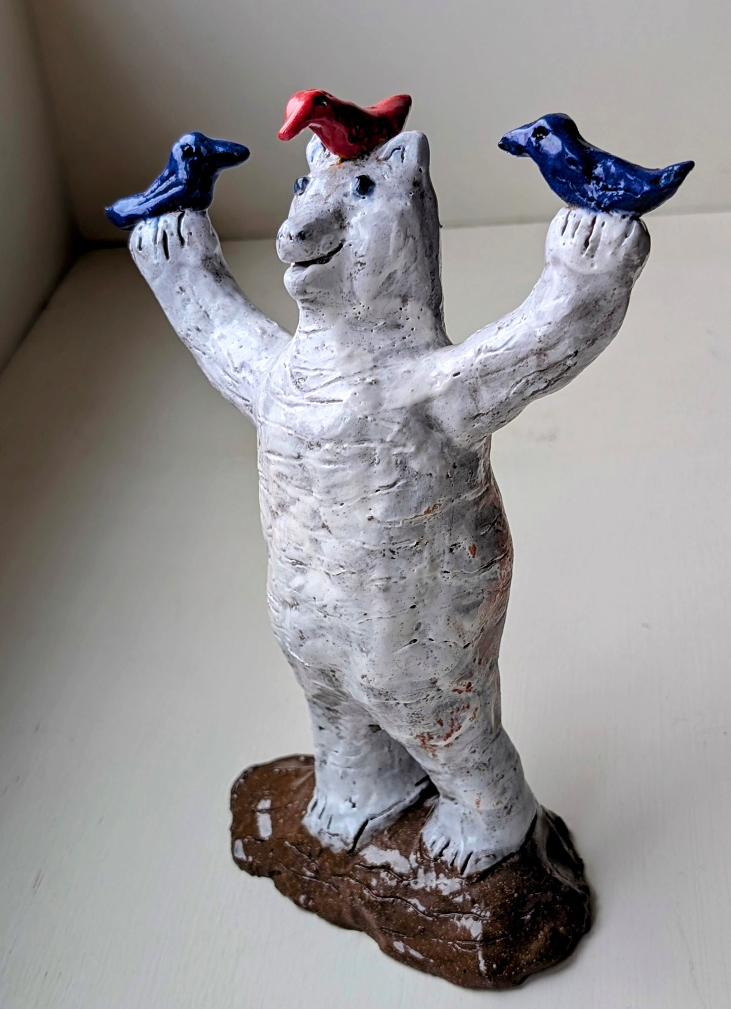 Ceramic Bear-Bird Keeper Sculpture