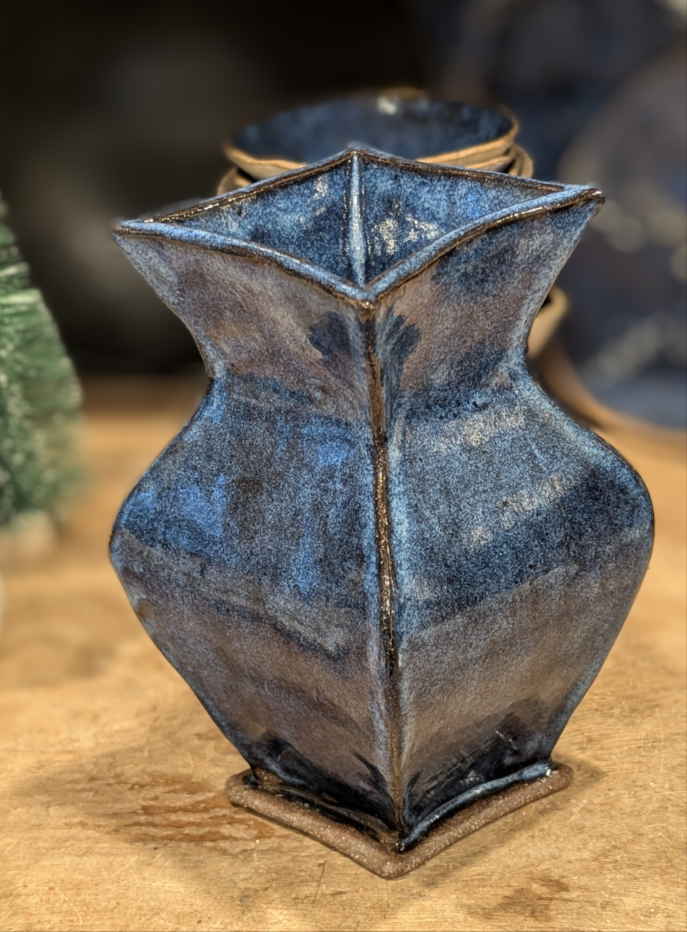 Blue Four Sided Vase