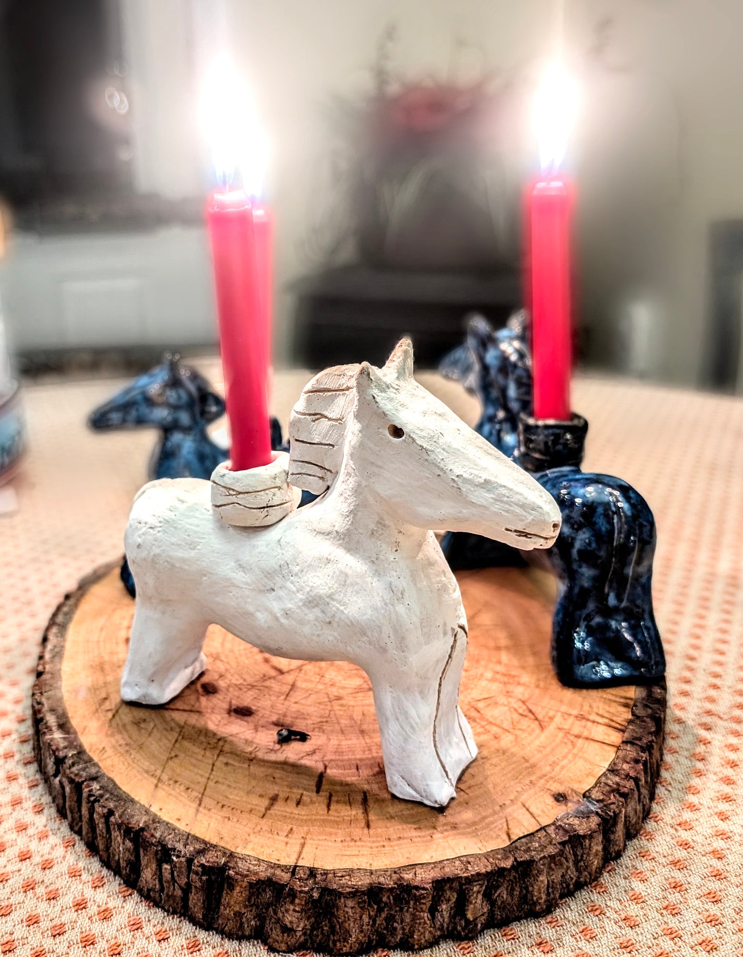 Large White Horse Candleholder