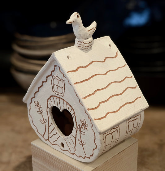 Sgraffito Birdhouse with Perched Bird