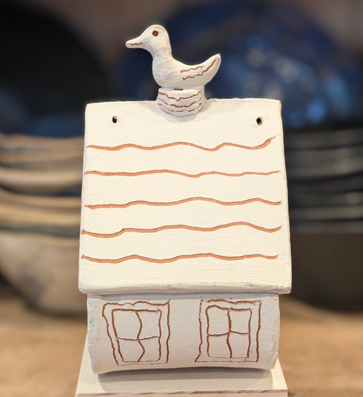 Sgraffito Birdhouse with Perched Bird