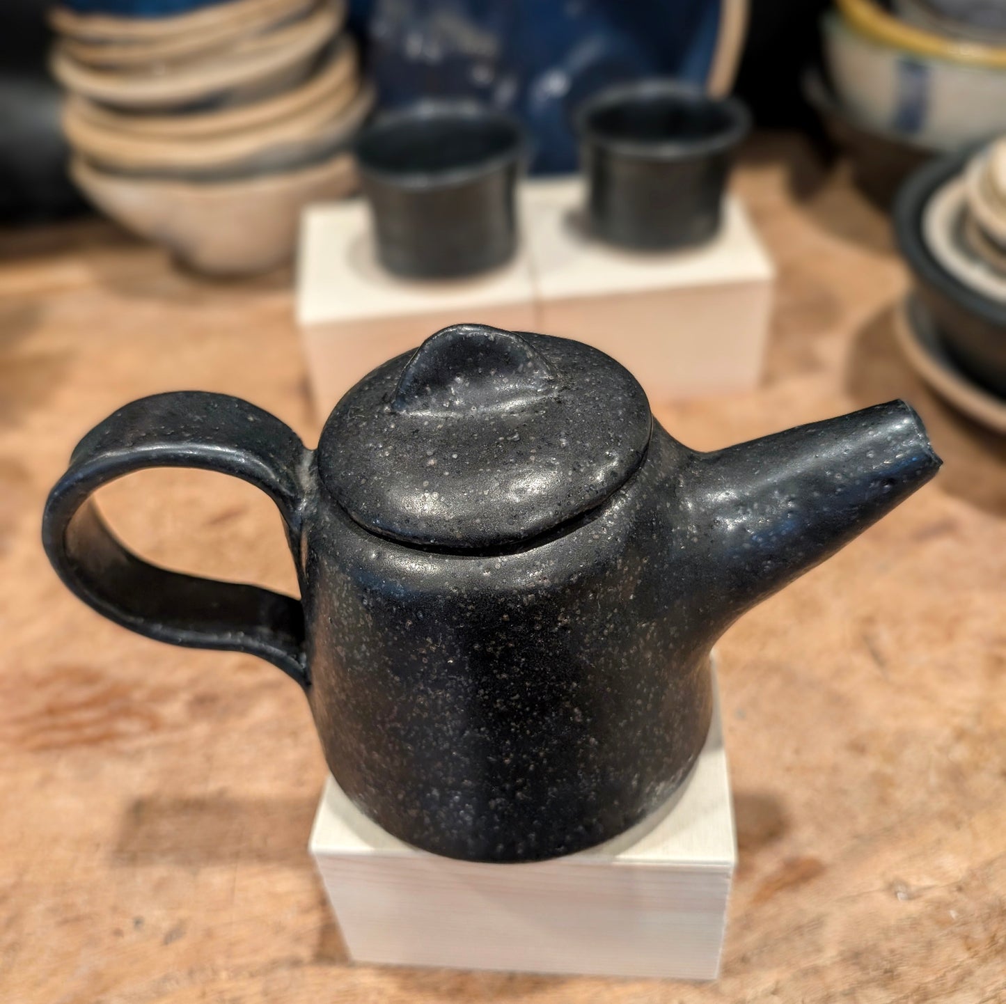 Small Black Teapot with 2 Small Mugs