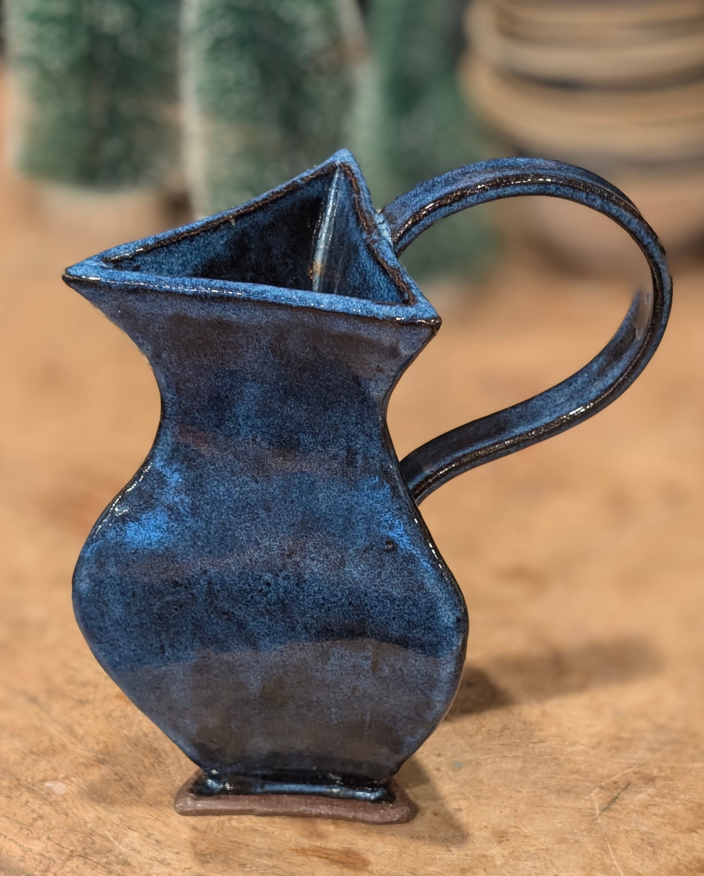 Three Sided Pitcher / Vase Blue