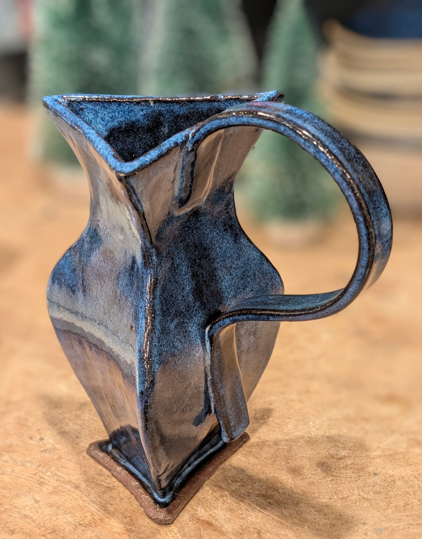 Three Sided Pitcher / Vase Blue