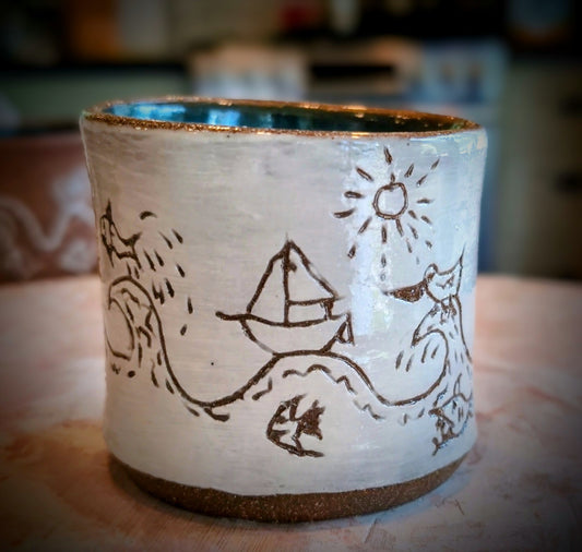 Sgraffito Tumbler — Coastal Scene