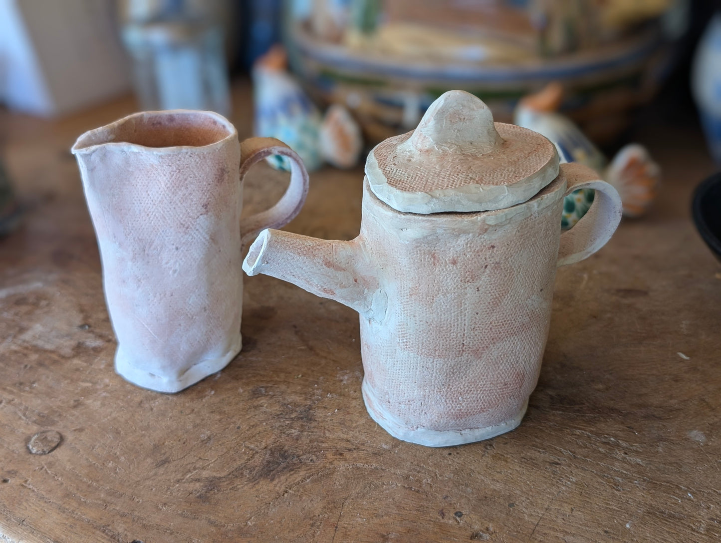 Freeform Porecelain Single Cup Teapot and Small Pitcher