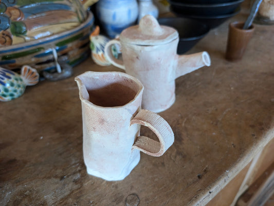 Freeform Porecelain Single Cup Teapot and Small Pitcher