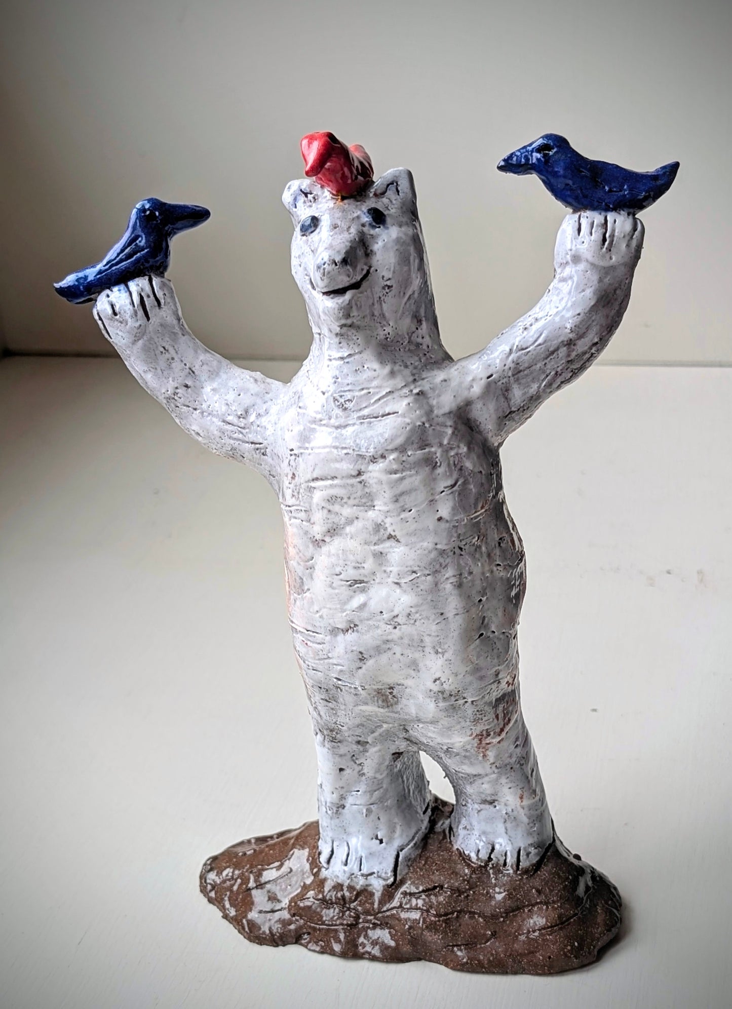 Ceramic Bear-Bird Keeper Sculpture