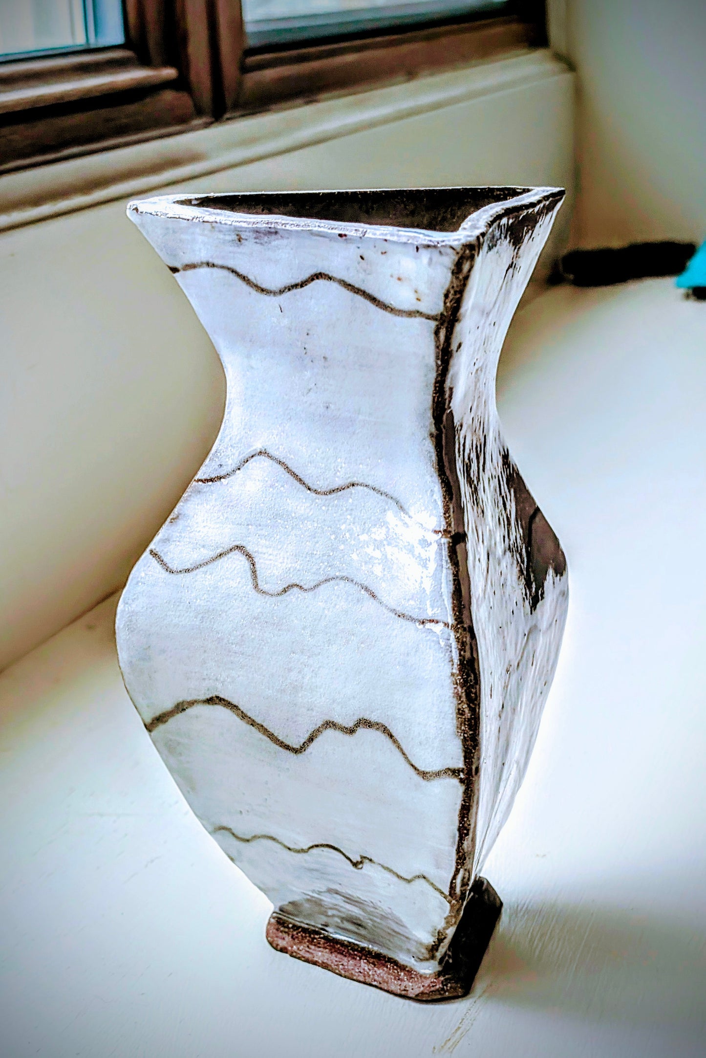 Geometric Ceramic Vase with Wavy Line Detail