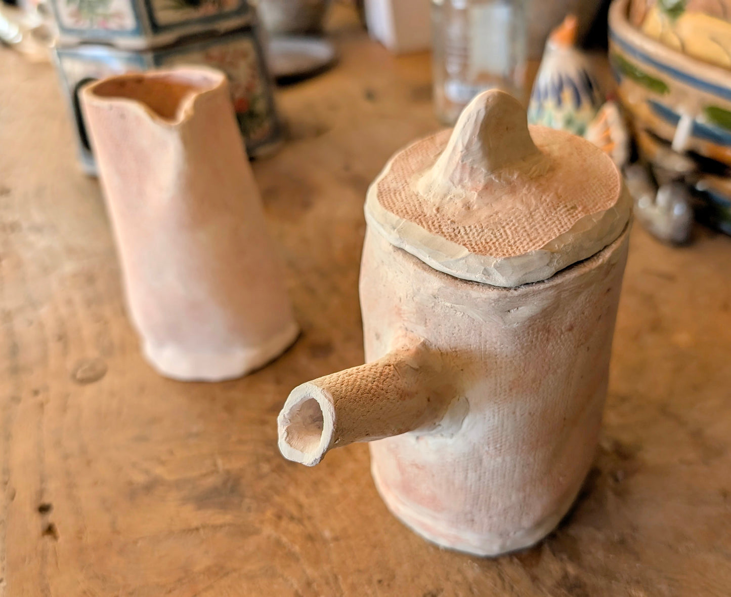 Freeform Porecelain Single Cup Teapot and Small Pitcher