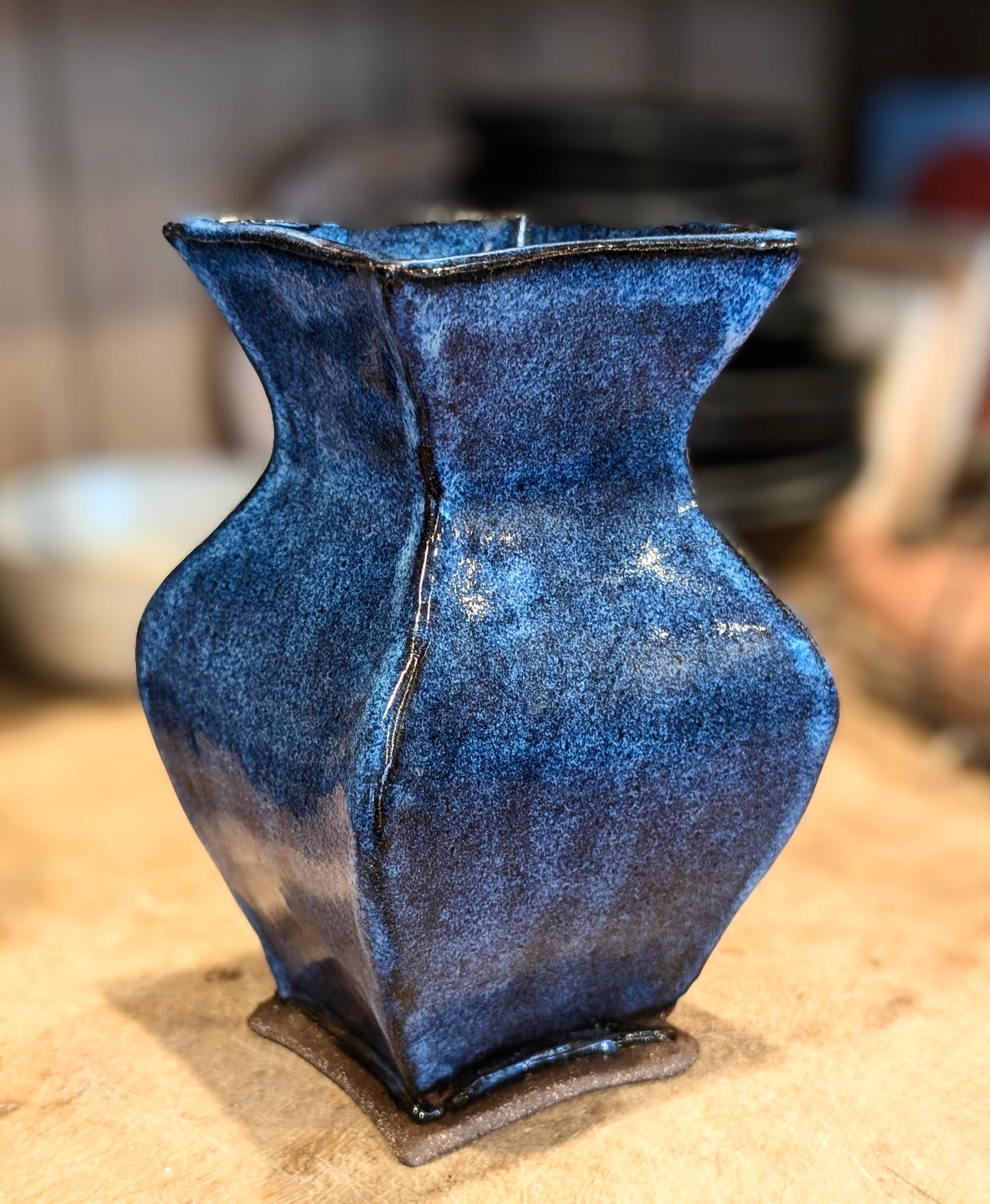 Blue Four Sided Vase