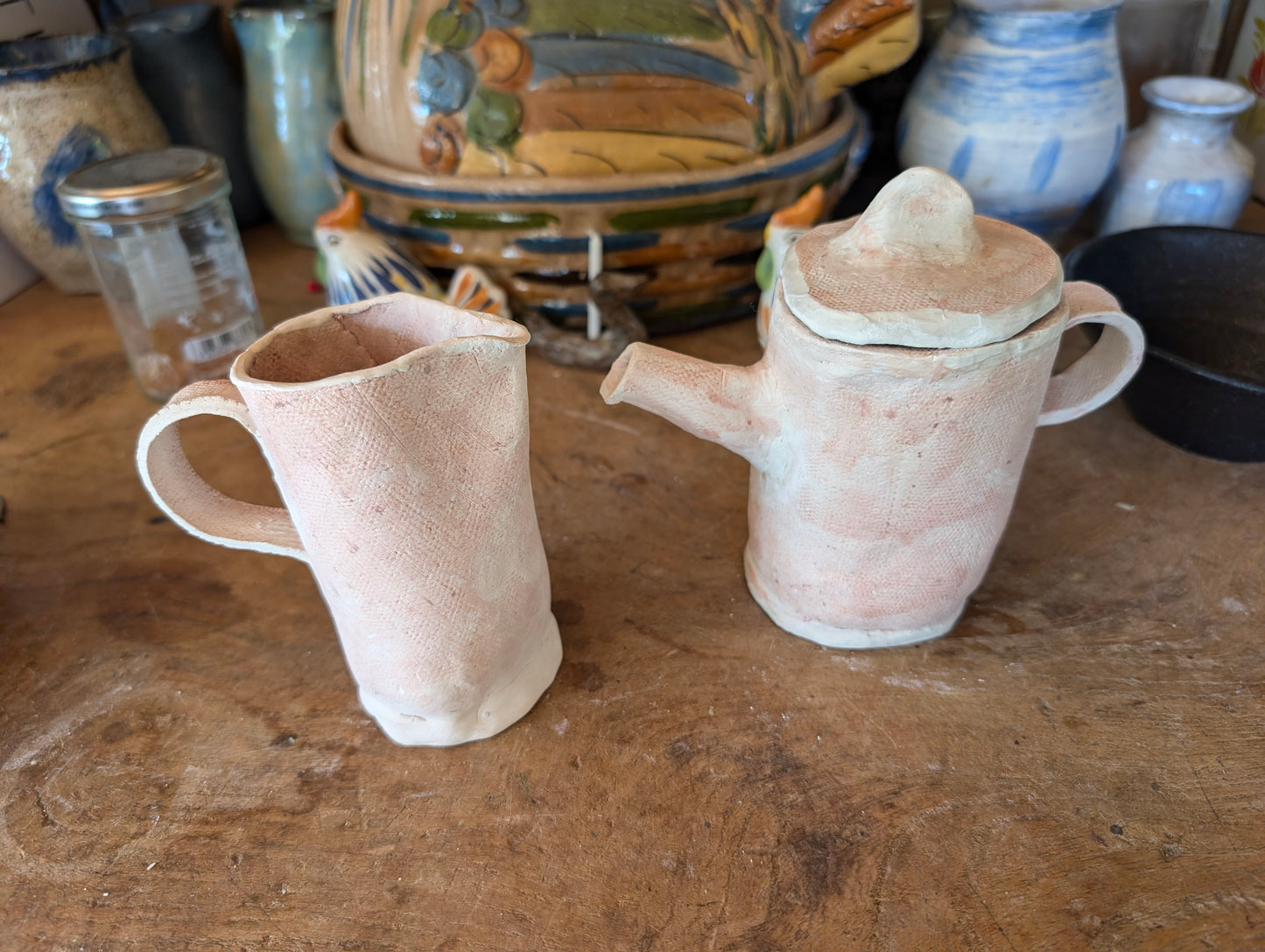 Freeform Porecelain Single Cup Teapot and Small Pitcher